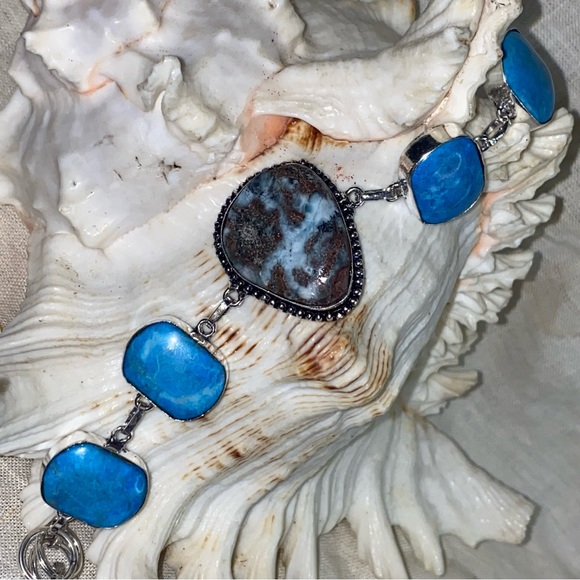Caribbean Larimar + Solar Druzy Natural Gemstone handcrafted bracelet